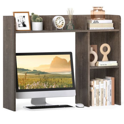 Costway 3-Tier Multipurpose Desk Bookshelf with 4 Shelves-Oak LuxuryLifeWay Online Store