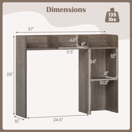 Costway 3-Tier Multipurpose Desk Bookshelf with 4 Shelves-Oak LuxuryLifeWay Online Store