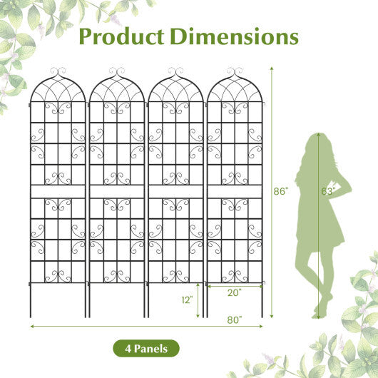 Costway 4 Pack 86" x 20" Metal Garden Trellis  Heavy-Duty Plant Support for Vegetable LuxuryLifeWay Online Store