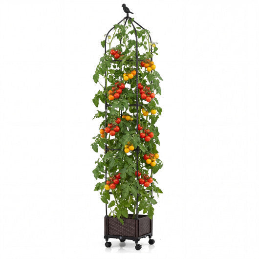 Costway 1 PCS Raised Garden Bed Tomato Cage Planter Box with PE-Coated Metal Trelli Wheels LuxuryLifeWay Online Store