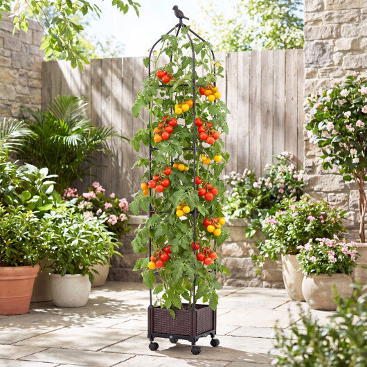 Costway 1 PCS Raised Garden Bed Tomato Cage Planter Box with PE-Coated Metal Trelli Wheels LuxuryLifeWay Online Store