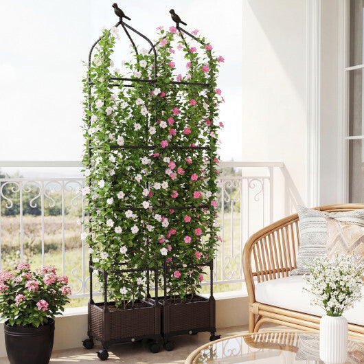 Costway 1 PCS Raised Garden Bed Tomato Cage Planter Box with PE-Coated Metal Trelli Wheels LuxuryLifeWay Online Store
