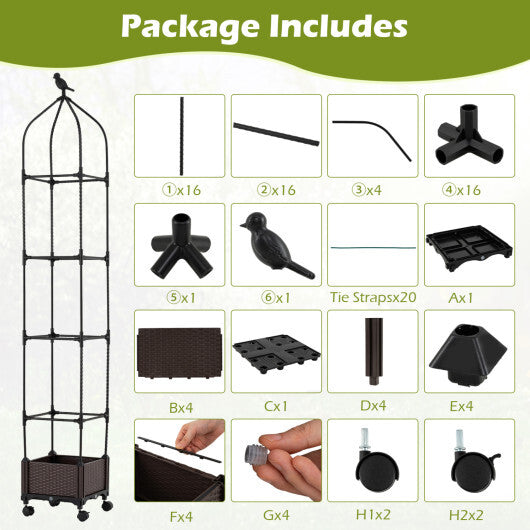 Costway 1 PCS Raised Garden Bed Tomato Cage Planter Box with PE-Coated Metal Trelli Wheels LuxuryLifeWay Online Store