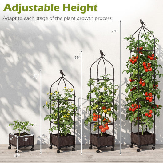 Costway 1 PCS Raised Garden Bed Tomato Cage Planter Box with PE-Coated Metal Trelli Wheels LuxuryLifeWay Online Store