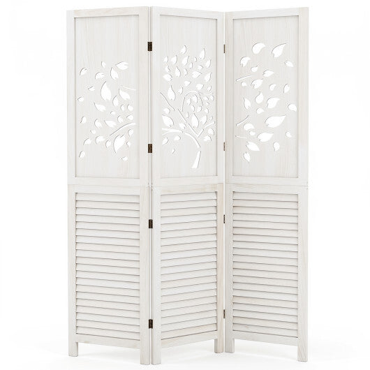 Costway 67" Folding Room Divider 3 Panels with Tree Cutout & Louver Design for Room-White LuxuryLifeWay Online Store