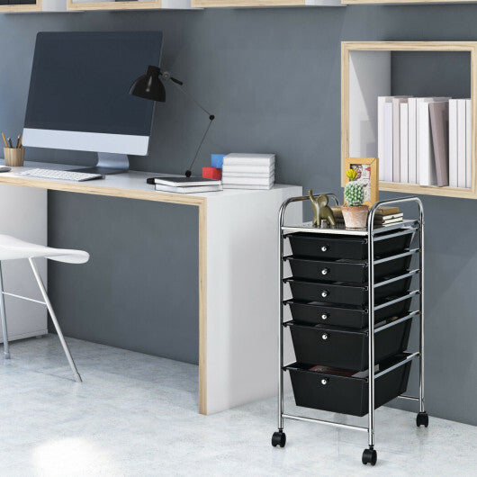 Costway 6 Drawers Rolling Storage Cart Organizer-Black LuxuryLifeWay Online Store