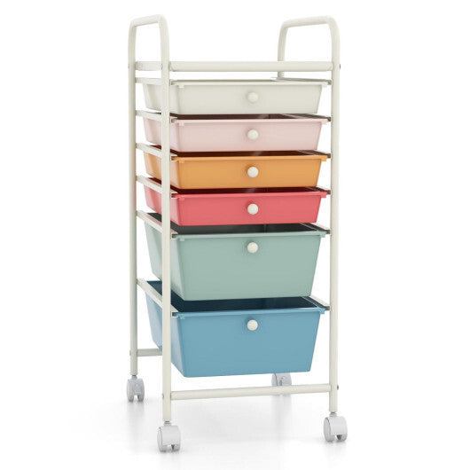 Costway 6 Drawers Rolling Storage Cart Organizer-Macaron LuxuryLifeWay Online Store