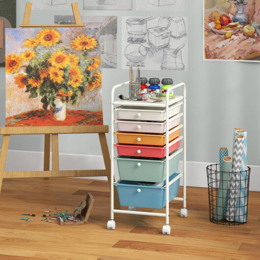 Costway 6 Drawers Rolling Storage Cart Organizer-Macaron LuxuryLifeWay Online Store