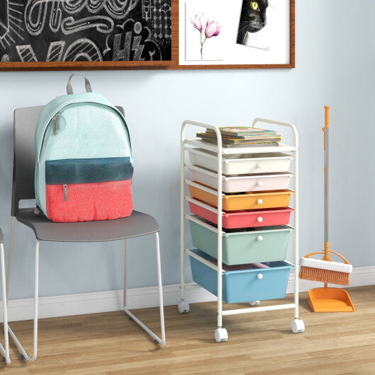 Costway 6 Drawers Rolling Storage Cart Organizer-Macaron LuxuryLifeWay Online Store
