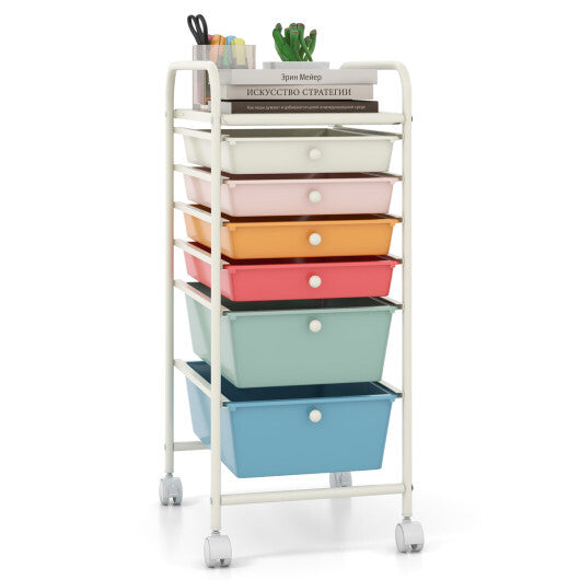 Costway 6 Drawers Rolling Storage Cart Organizer-Macaron LuxuryLifeWay Online Store