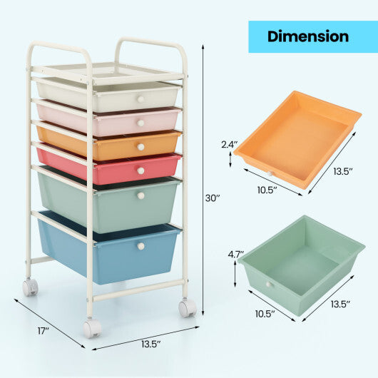 Costway 6 Drawers Rolling Storage Cart Organizer-Macaron LuxuryLifeWay Online Store