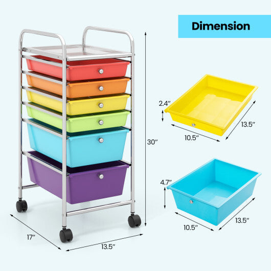 Costway 6 Drawers Rolling Storage Cart Organizer-Multicolor LuxuryLifeWay Online Store