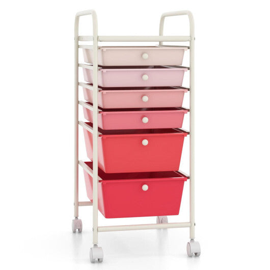 Costway 6 Drawers Rolling Storage Cart Organizer-Pink LuxuryLifeWay Online Store
