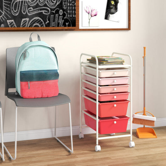Costway 6 Drawers Rolling Storage Cart Organizer-Pink LuxuryLifeWay Online Store