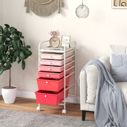 Costway 6 Drawers Rolling Storage Cart Organizer-Pink LuxuryLifeWay Online Store
