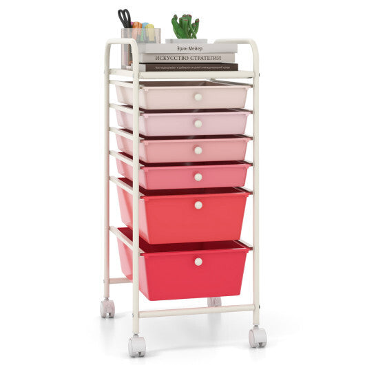 Costway 6 Drawers Rolling Storage Cart Organizer-Pink LuxuryLifeWay Online Store