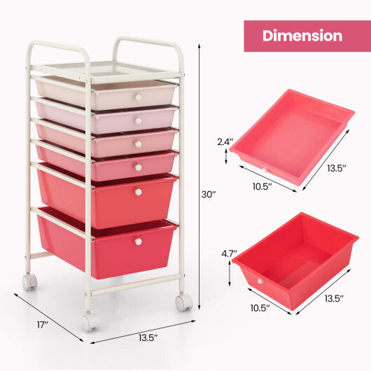 Costway 6 Drawers Rolling Storage Cart Organizer-Pink LuxuryLifeWay Online Store