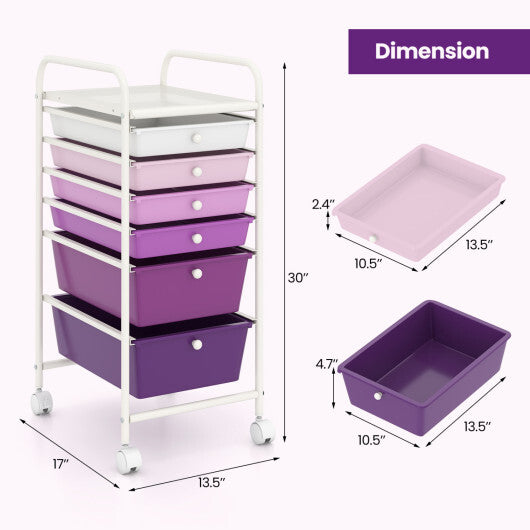 Costway Multifunctional 6 Drawers Rolling Storage Cart Organizer-Purple Gradient