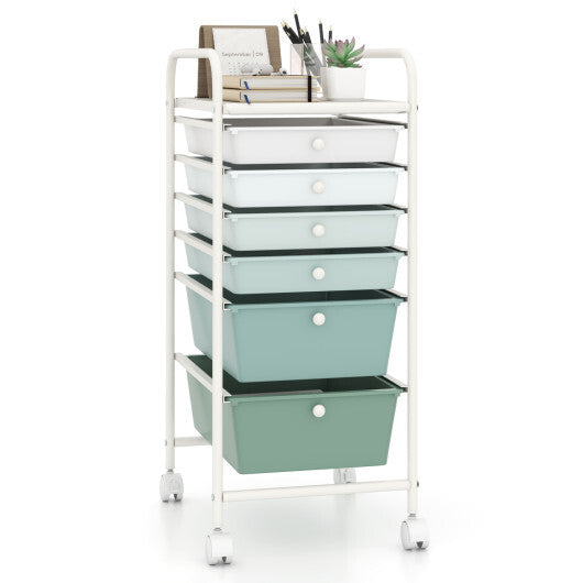 Costway Multifunctional 6 Drawers Rolling Storage Cart Organizer-Green Gradient LuxuryLifeWay Online Store