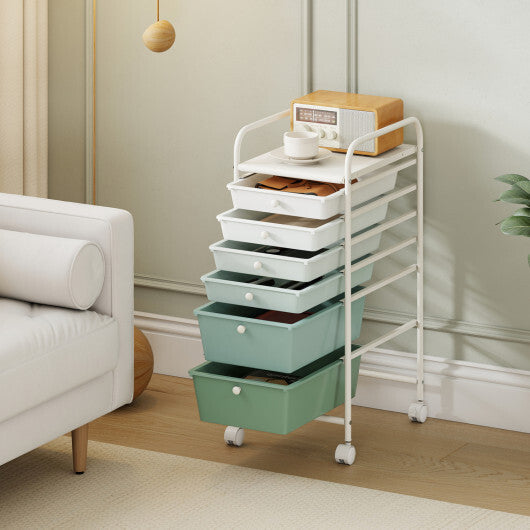 Costway Multifunctional 6 Drawers Rolling Storage Cart Organizer-Green Gradient LuxuryLifeWay Online Store
