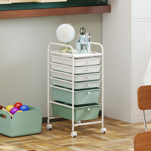 Costway Multifunctional 6 Drawers Rolling Storage Cart Organizer-Green Gradient LuxuryLifeWay Online Store