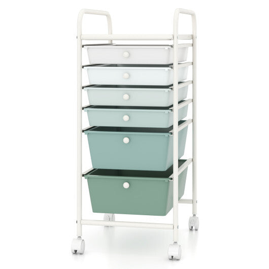 Costway Multifunctional 6 Drawers Rolling Storage Cart Organizer-Green Gradient LuxuryLifeWay Online Store