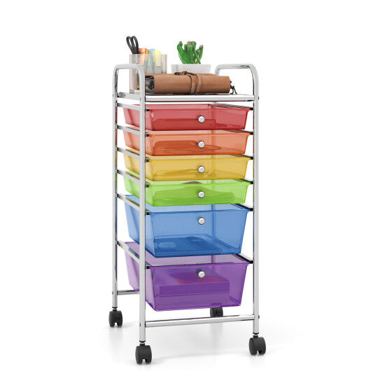 Costway 6 Drawers Rolling Storage Cart Organizer-Transparent Multicolor LuxuryLifeWay Online Store