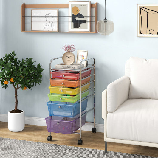Costway 6 Drawers Rolling Storage Cart Organizer-Transparent Multicolor LuxuryLifeWay Online Store