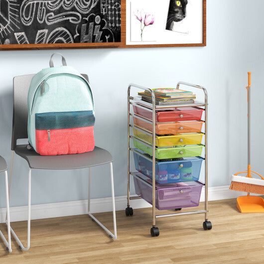Costway 6 Drawers Rolling Storage Cart Organizer-Transparent Multicolor LuxuryLifeWay Online Store