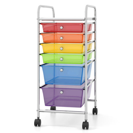 Costway 6 Drawers Rolling Storage Cart Organizer-Transparent Multicolor LuxuryLifeWay Online Store