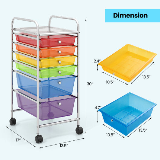 Costway 6 Drawers Rolling Storage Cart Organizer-Transparent Multicolor LuxuryLifeWay Online Store