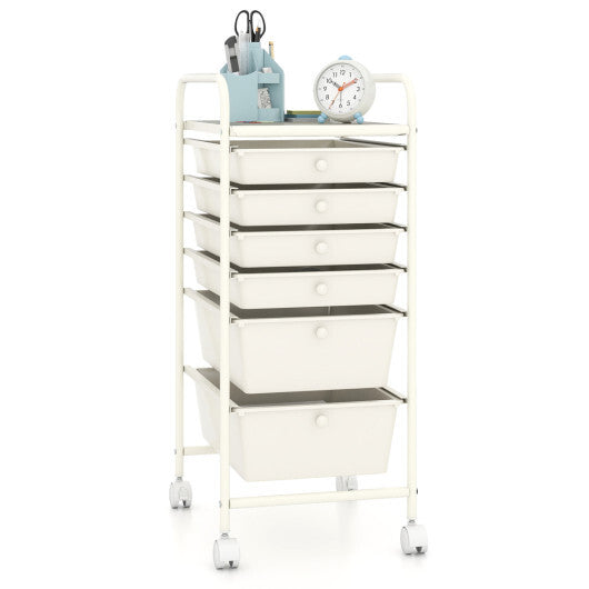 Costway Multifunctional 6 Drawers Rolling Storage Cart Organizer-White LuxuryLifeWay Online Store