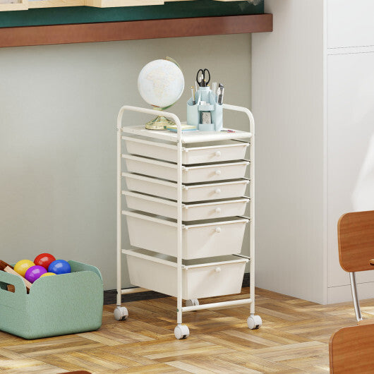 Costway Multifunctional 6 Drawers Rolling Storage Cart Organizer-White LuxuryLifeWay Online Store