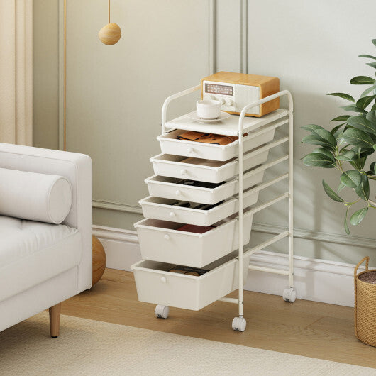Costway Multifunctional 6 Drawers Rolling Storage Cart Organizer-White LuxuryLifeWay Online Store