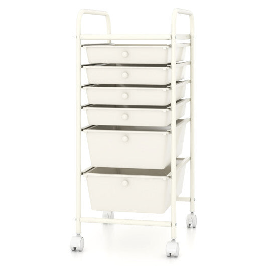 Costway Multifunctional 6 Drawers Rolling Storage Cart Organizer-White LuxuryLifeWay Online Store