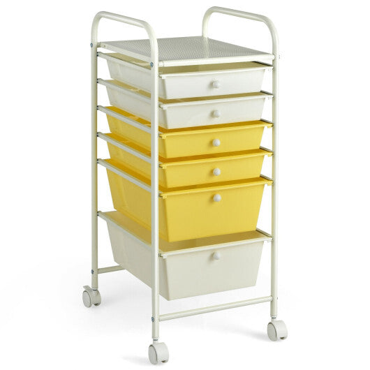 Costway 6 Drawers Rolling Storage Cart Organizer-Yellow LuxuryLifeWay Online Store