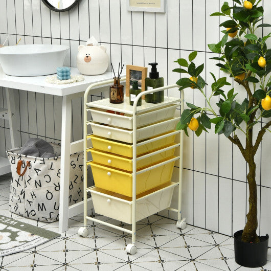 Costway 6 Drawers Rolling Storage Cart Organizer-Yellow LuxuryLifeWay Online Store