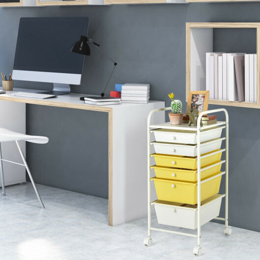 Costway 6 Drawers Rolling Storage Cart Organizer-Yellow LuxuryLifeWay Online Store