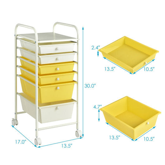 Costway 6 Drawers Rolling Storage Cart Organizer-Yellow LuxuryLifeWay Online Store
