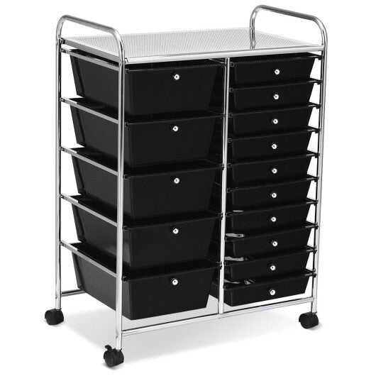 Costway 15-Drawer Utility Rolling Organizer Cart Multi-Use Storage-Black LuxuryLifeWay Online Store