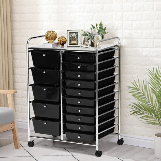 Costway 15-Drawer Utility Rolling Organizer Cart Multi-Use Storage-Black LuxuryLifeWay Online Store