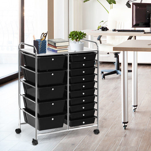 Costway 15-Drawer Utility Rolling Organizer Cart Multi-Use Storage-Black LuxuryLifeWay Online Store