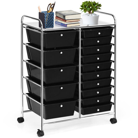 Costway 15-Drawer Utility Rolling Organizer Cart Multi-Use Storage-Black LuxuryLifeWay Online Store