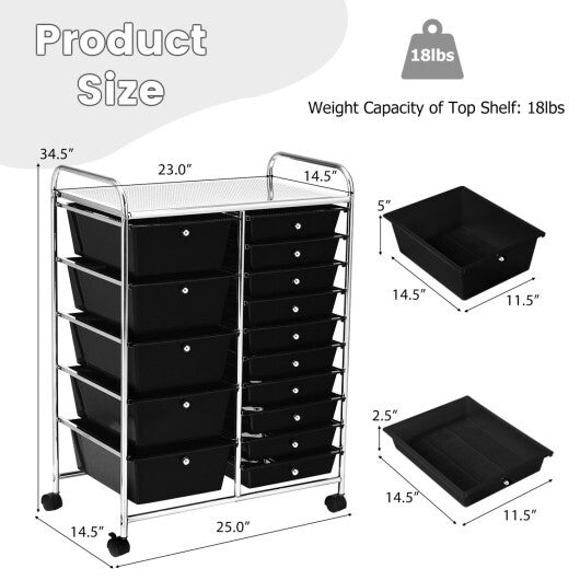 Costway 15-Drawer Utility Rolling Organizer Cart Multi-Use Storage-Black LuxuryLifeWay Online Store