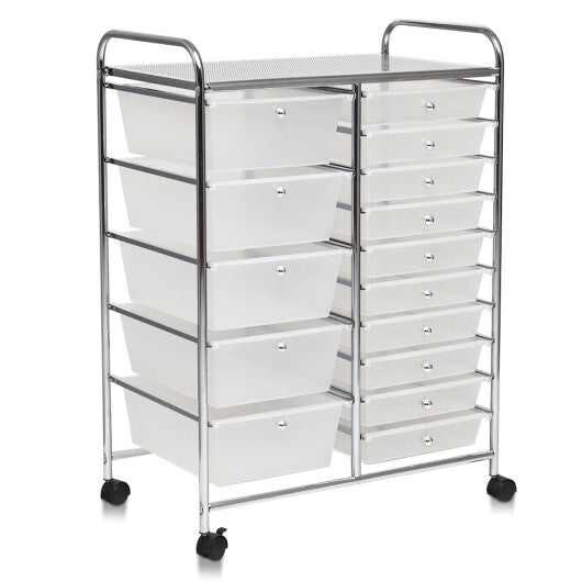 Costway 15 Drawers Rolling Storage Cart Organizer-clear LuxuryLifeWay Online Store