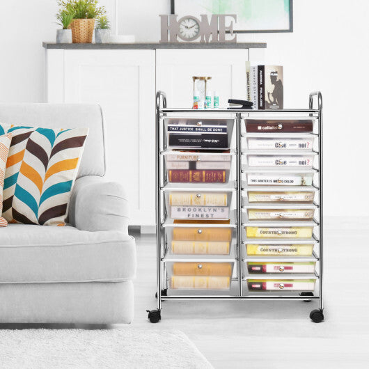 Costway 15 Drawers Rolling Storage Cart Organizer-clear LuxuryLifeWay Online Store