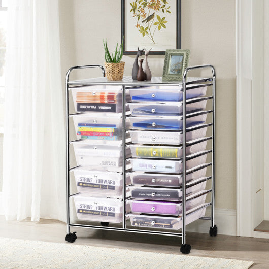 Costway 15 Drawers Rolling Storage Cart Organizer-clear LuxuryLifeWay Online Store