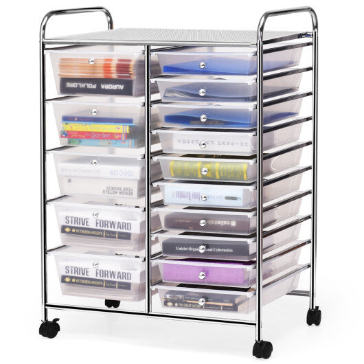 Costway 15 Drawers Rolling Storage Cart Organizer-clear LuxuryLifeWay Online Store