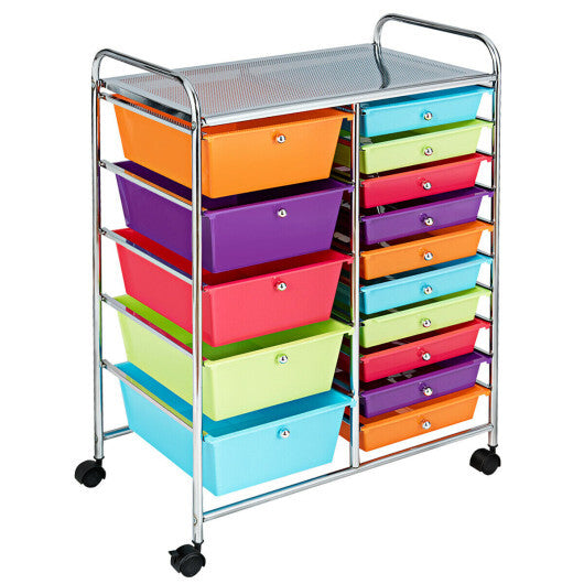 Costway 15-Drawer Utility Rolling Organizer Cart with Multi-Use Storage-Multicolor LuxuryLifeWay Online Store