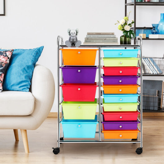 Costway 15-Drawer Utility Rolling Organizer Cart with Multi-Use Storage-Multicolor LuxuryLifeWay Online Store